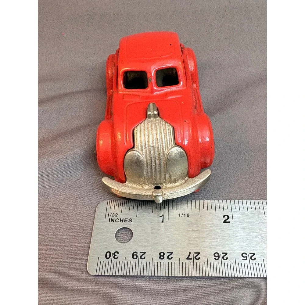Vintage Red Cast Iron Coupe Toy Car Art Deco Streamline Pat Appl For E-52